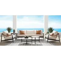 Harlowe Black 5 Pc Outdoor Seating Set with Flax Cushions