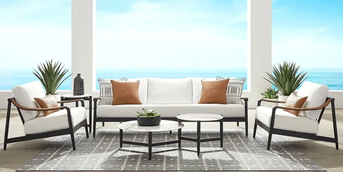 Harlowe Black 3 Pc Outdoor Seating Set with White Cushions