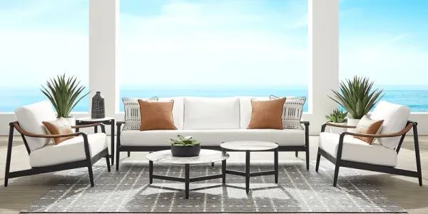 Harlowe Black 3 Pc Outdoor Seating Set with White Cushions