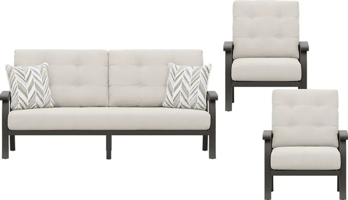 Lake Breeze Aged Bronze 3 Pc Outdoor Seating Set with Desert Cushions
