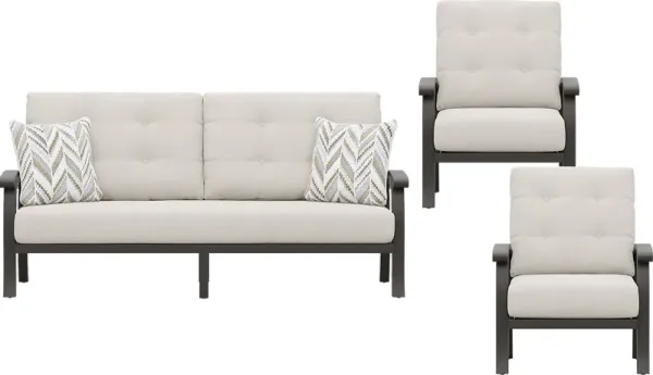 Lake Breeze Aged Bronze 3 Pc Outdoor Seating Set with Desert Cushions
