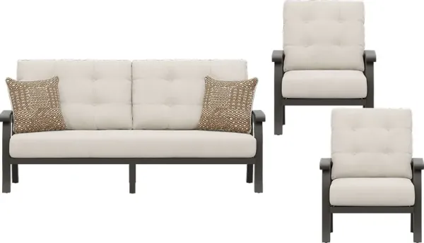 Lake Breeze Aged Bronze 3 Pc Outdoor Seating Set with Parchment Cushions