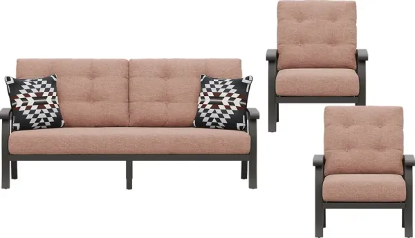 Lake Breeze Aged Bronze 3 Pc Outdoor Seating Set with Terracotta Cushions