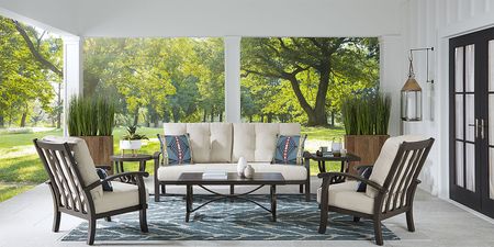Lake Breeze Aged Bronze Outdoor Sofa With Parchment Cushions