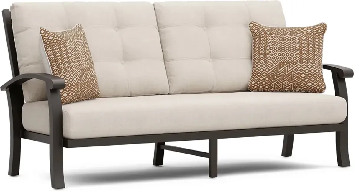 Lake Breeze Aged Bronze Outdoor Sofa with Parchment Cushions