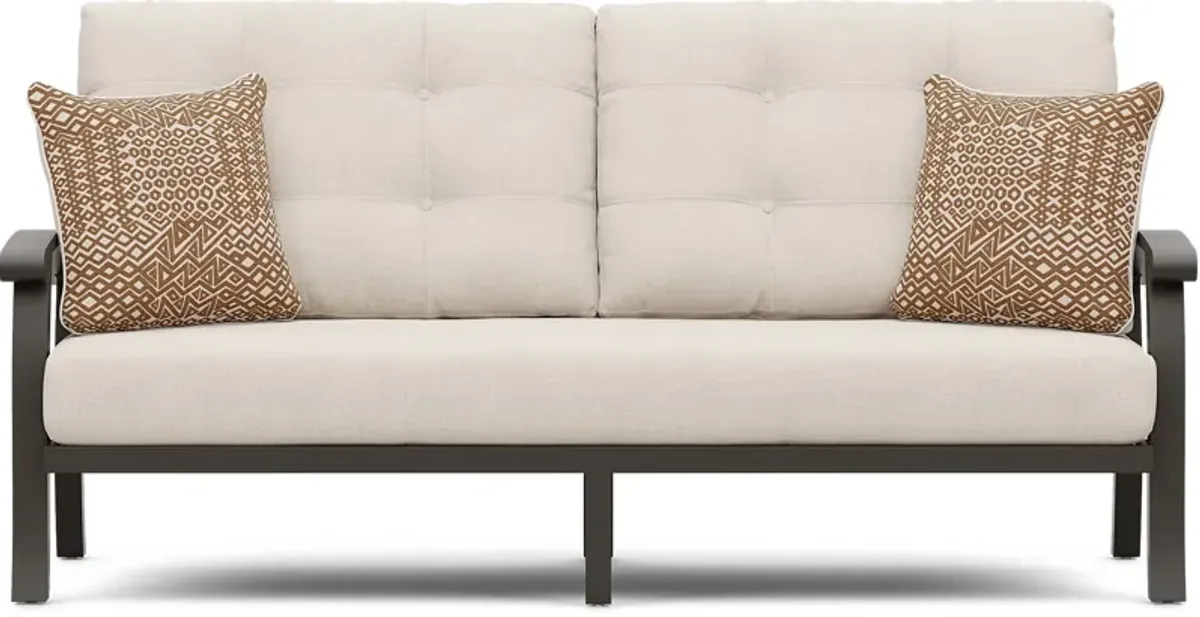 Lake Breeze Aged Bronze Outdoor Sofa with Parchment Cushions