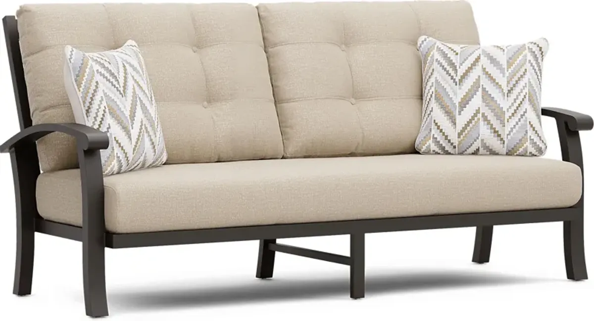 Lake Breeze Aged Bronze Outdoor Sofa with Hemp-Colored Cushions