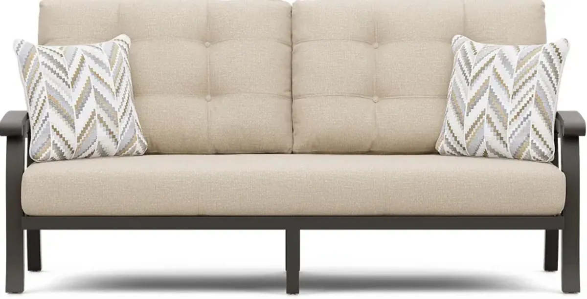 Lake Breeze Aged Bronze Outdoor Sofa with Hemp-Colored Cushions