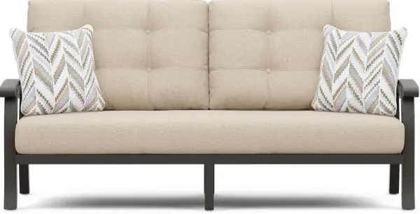 Lake Breeze Aged Bronze Outdoor Sofa with Hemp-Colored Cushions