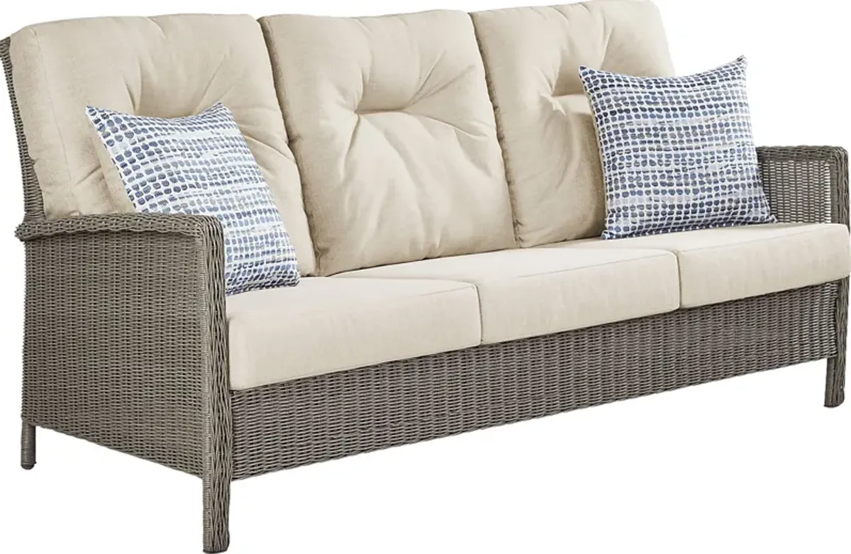 Forest Hills Gray Outdoor Sofa with Beige Cushions