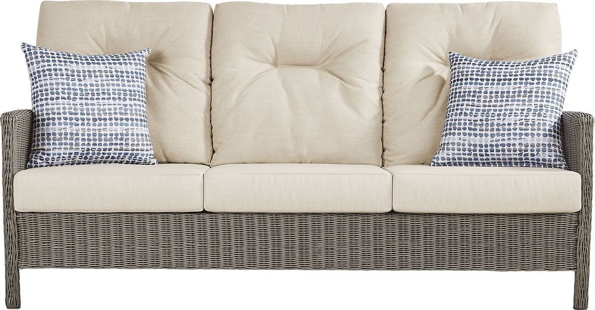 Forest Hills Gray Outdoor Sofa with Beige Cushions