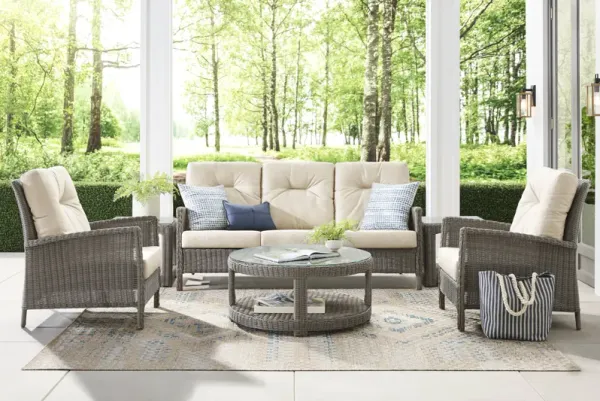 Forest Hills Gray 4 Pc Outdoor Seating Set with Beige Cushions
