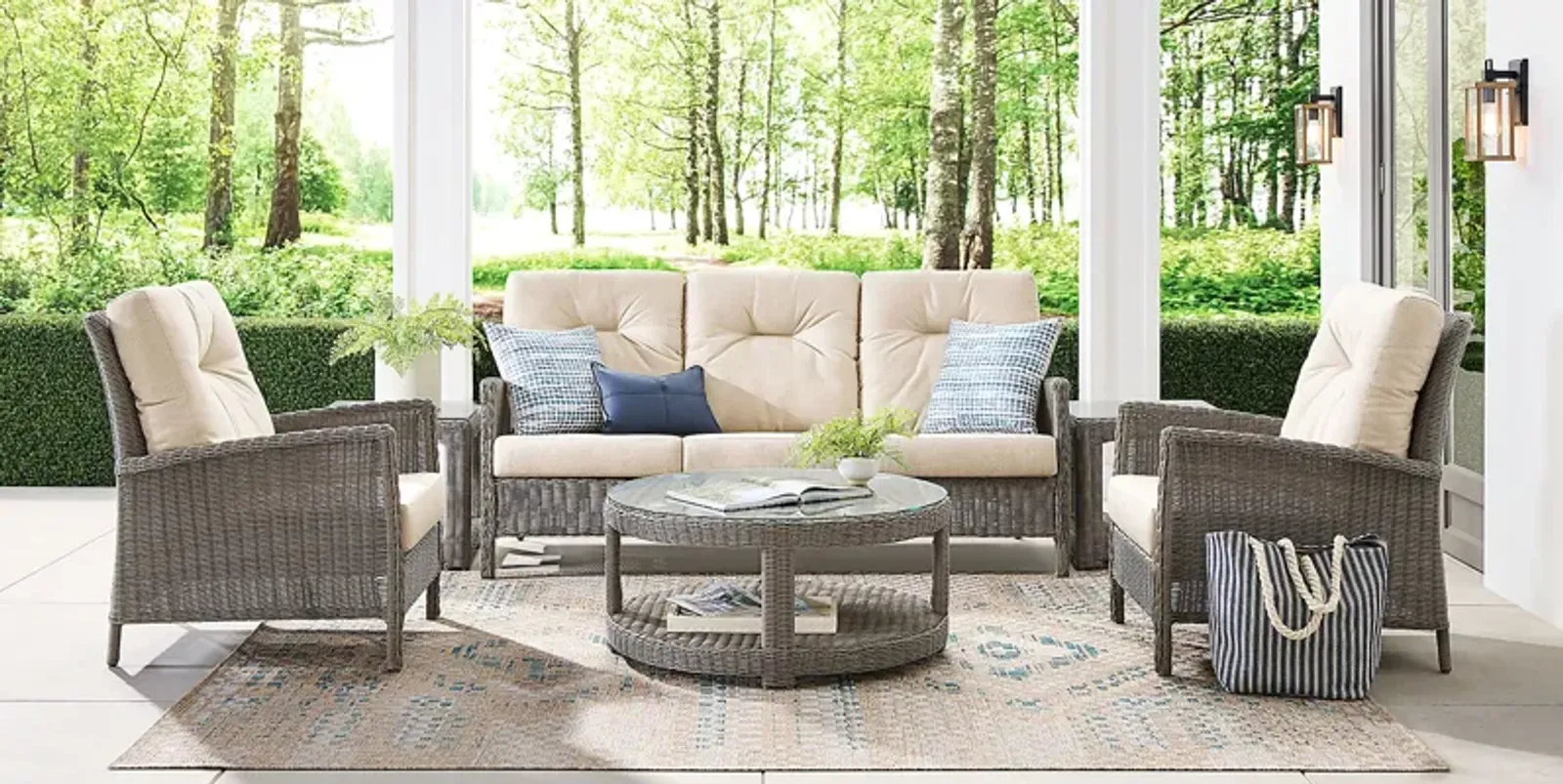 Forest Hills Gray 4 Pc Outdoor Seating Set with Beige Cushions