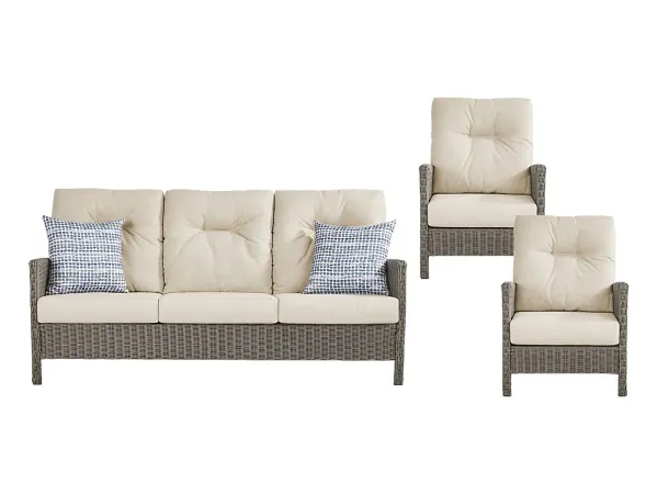 Forest Hills Gray 3 Pc Outdoor Seating Set with Beige Cushions