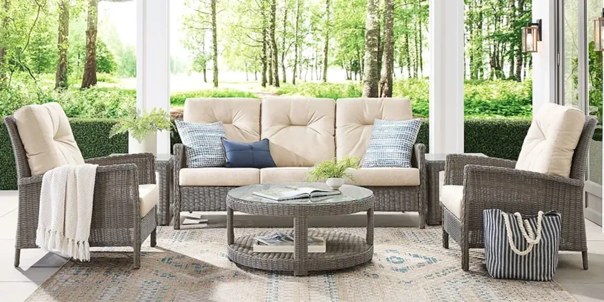 Forest Hills Gray 3 Pc Outdoor Seating Set with Beige Cushions