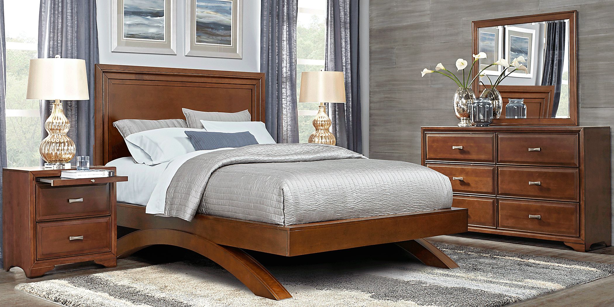 Belcourt Brown Cherry 5 Pc Queen Panel Arch Bedroom