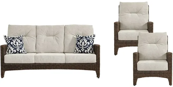 Mantra Brown 3 Pc Outdoor Seating Set with Ash Cushions
