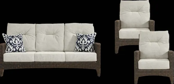 Mantra Brown 3 Pc Outdoor Seating Set with Ash Cushions