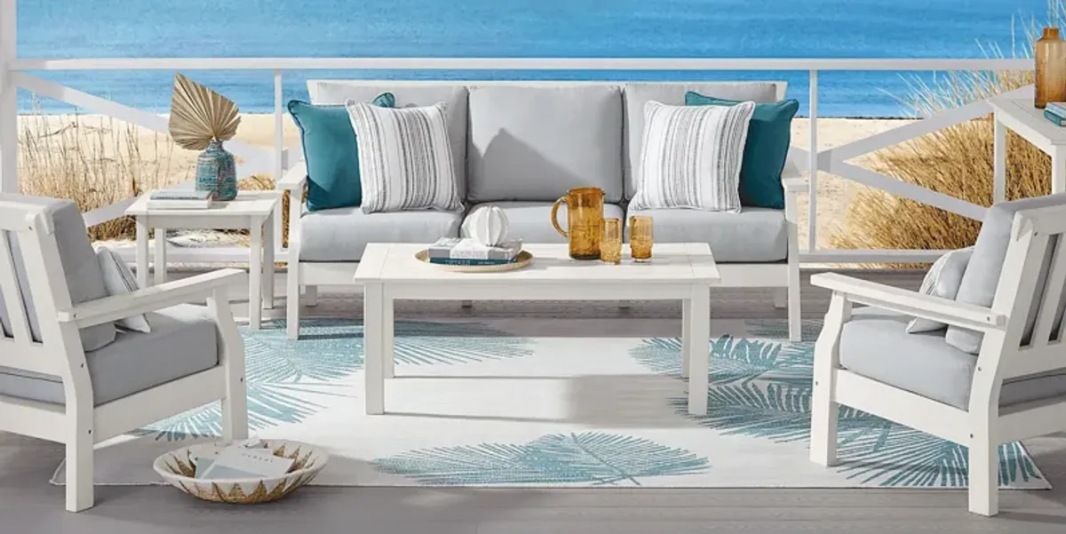 Eastlake White Outdoor Sofa with Pewter Cushions