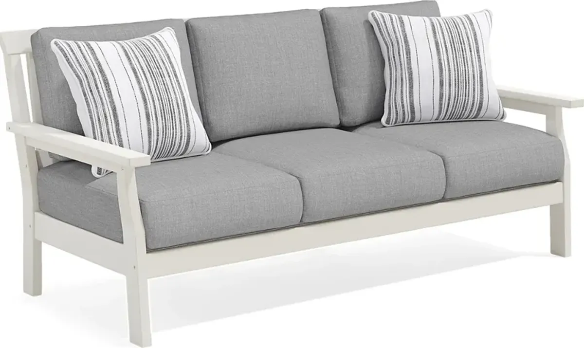 Eastlake White Outdoor Sofa with Pewter Cushions