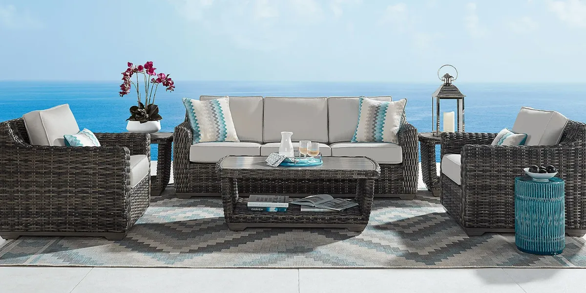 Montecello Gray Outdoor Sofa with Silver Cushions