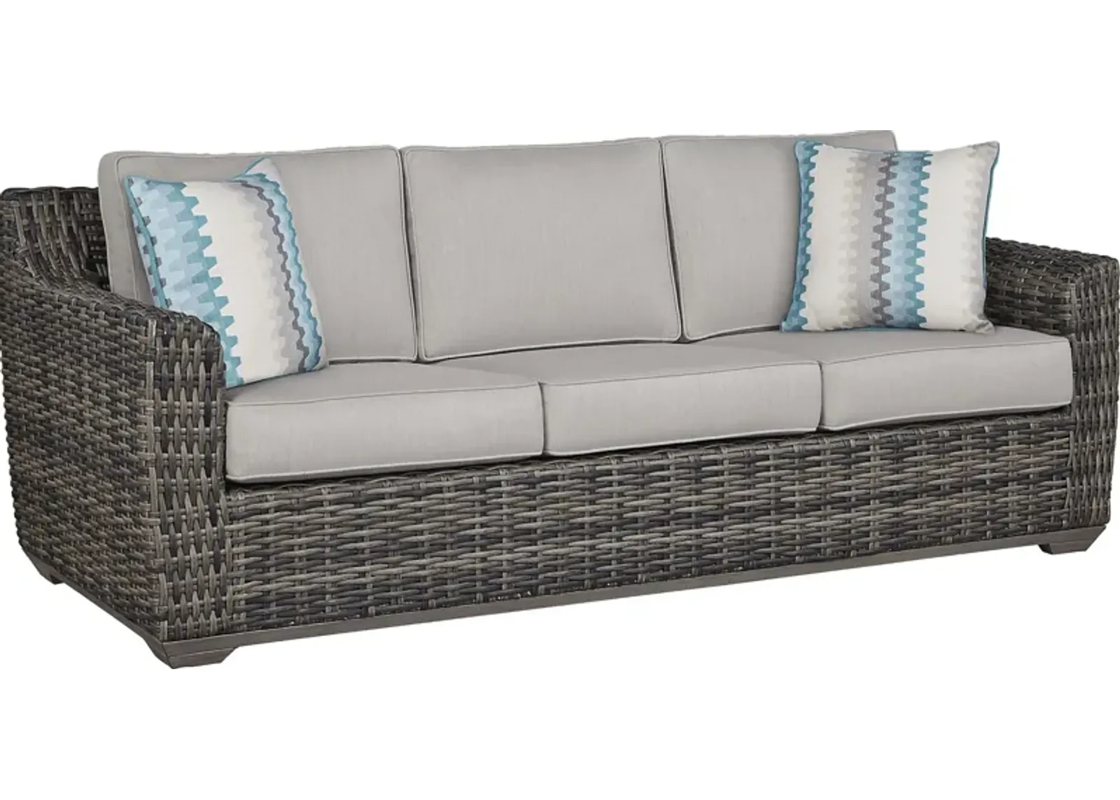 Montecello Gray Outdoor Sofa with Silver Cushions