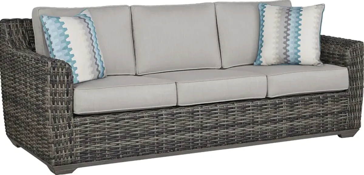 Montecello Gray Outdoor Sofa with Silver Cushions