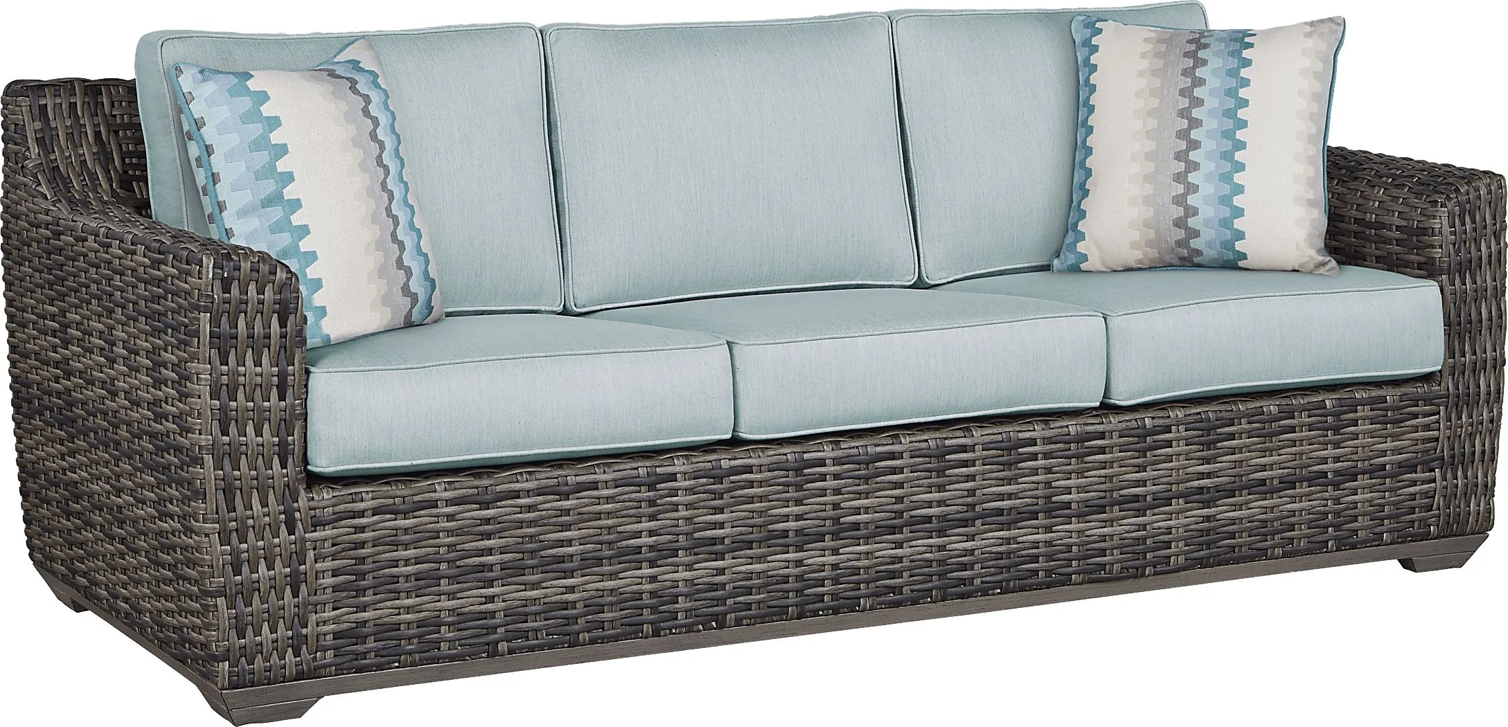 Montecello Gray Outdoor Sofa with Mist Cushions