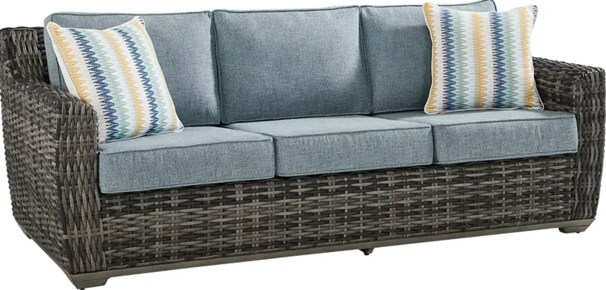 Montecello Gray Outdoor Sofa with Azure Cushions