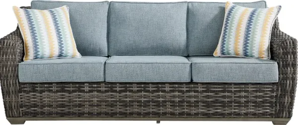 Montecello Gray Outdoor Sofa with Azure Cushions