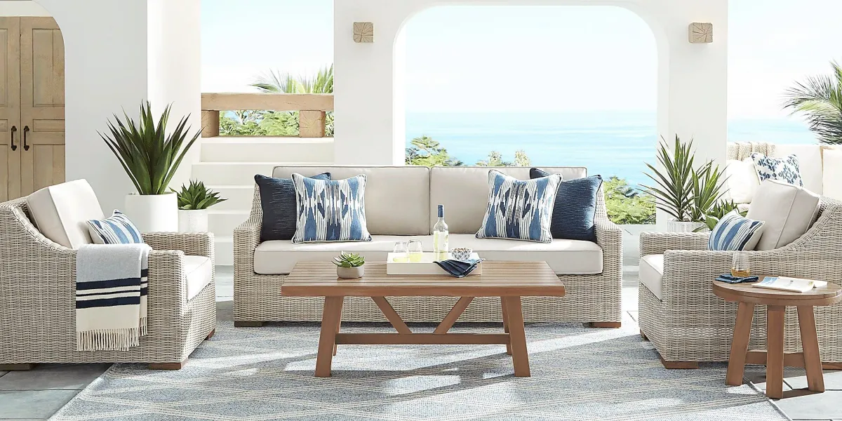 Patmos Gray Outdoor Sofa with Linen Cushions