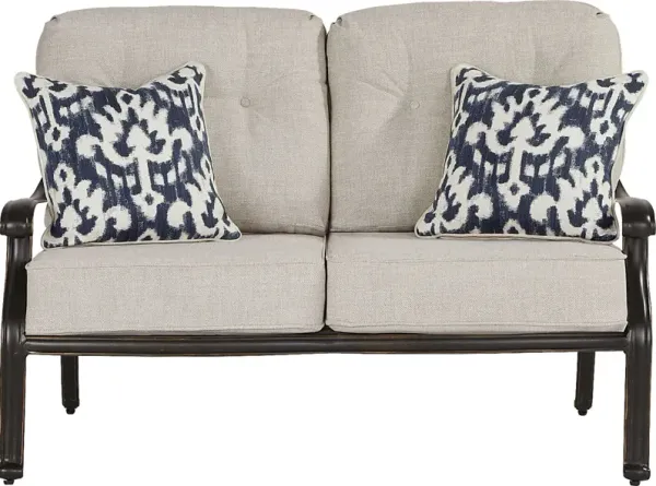 Carina Bronze Outdoor Loveseat with Desert Cushions