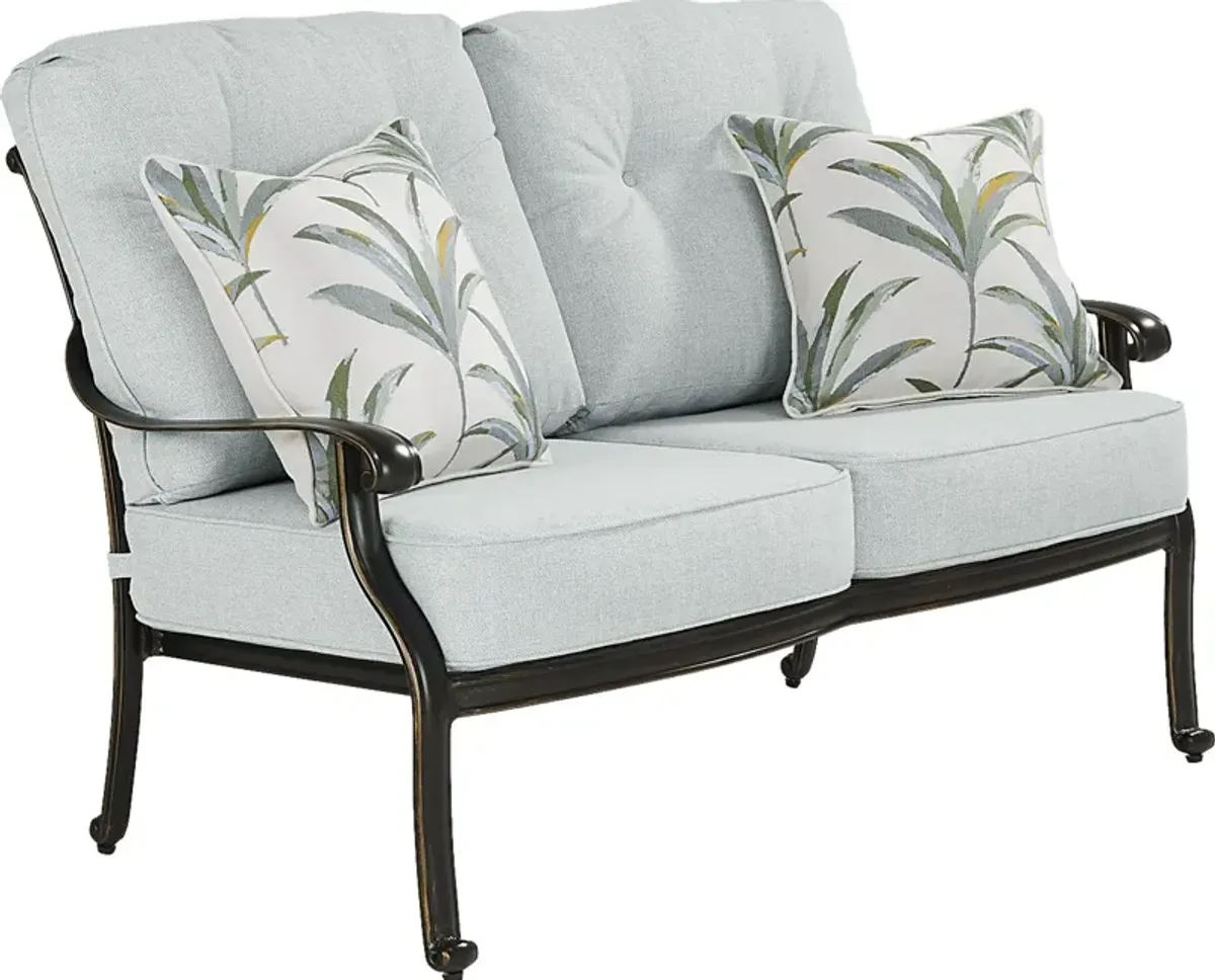 Carina Bronze Outdoor Loveseat with Sky Cushions