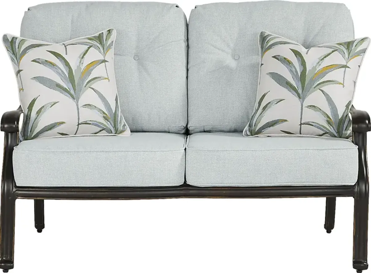 Carina Bronze Outdoor Loveseat with Sky Cushions