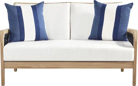 Riva Blonde Outdoor Loveseat with White Cushions