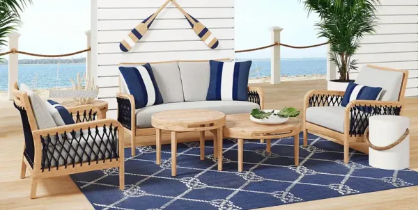 Riva Blonde 5 Pc Outdoor Loveseat Seating Set with Dove Cushions