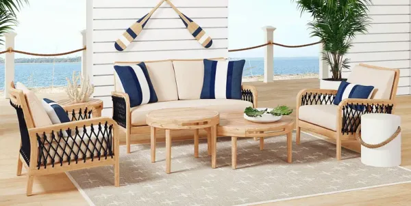Riva Blonde 5 Pc Outdoor Loveseat Seating Set with Flax Cushions