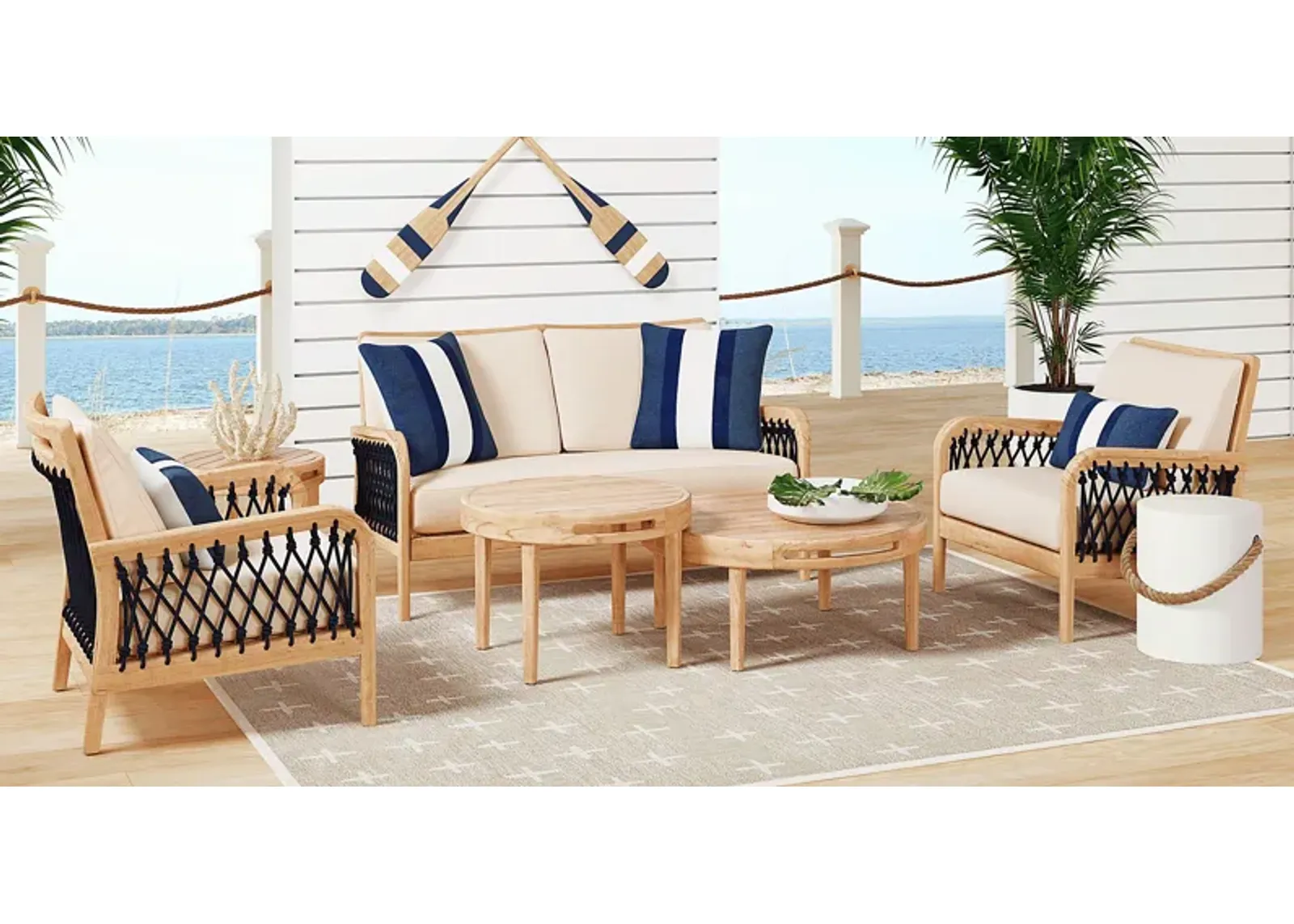 Riva Blonde 4 Pc Outdoor Loveseat Seating Set with Flax Cushions