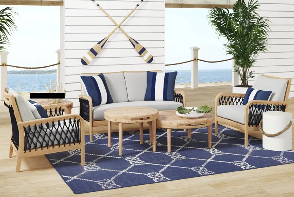 Riva Blonde 6 Pc Outdoor Loveseat Seating Set with Dove Cushions