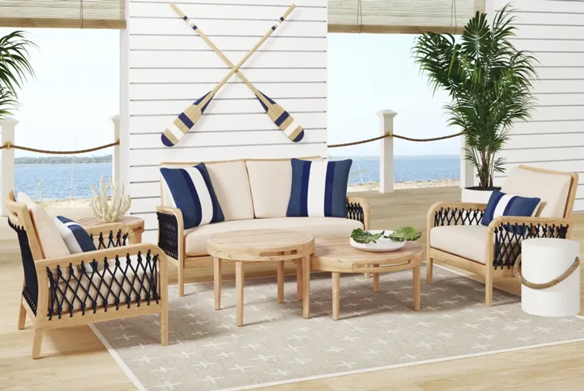 Riva Blonde 6 Pc Outdoor Loveseat Seating Set with Flax Cushions