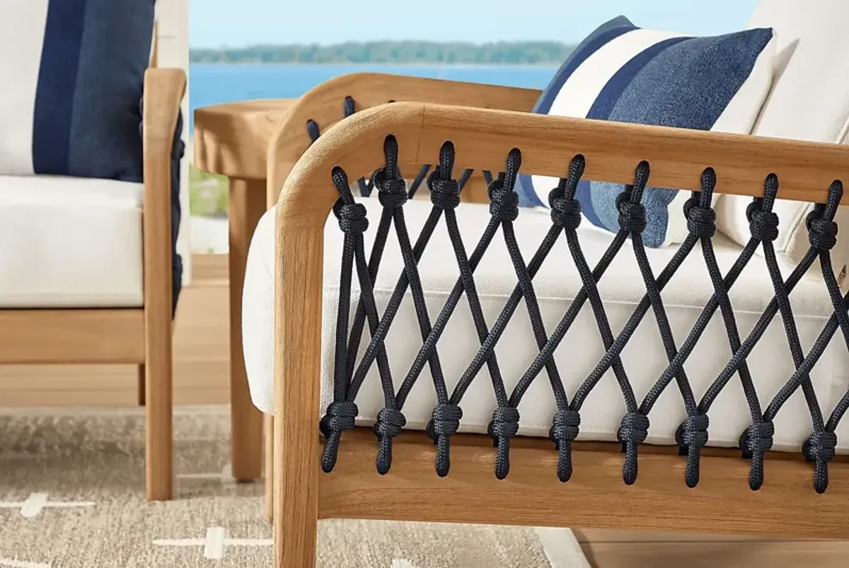 Riva Blonde 6 Pc Outdoor Loveseat Seating Set with White Cushions