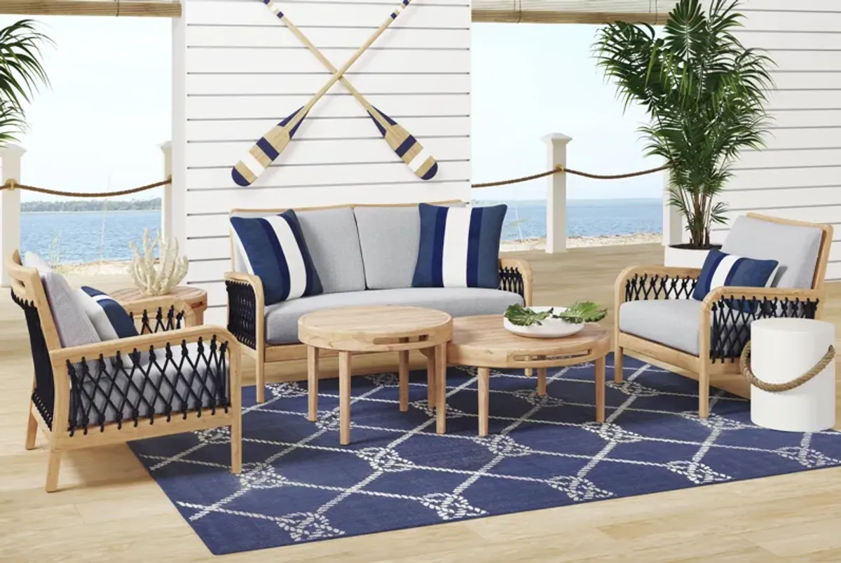 Riva Blonde 6 Pc Outdoor Loveseat Seating Set with Slate Cushions