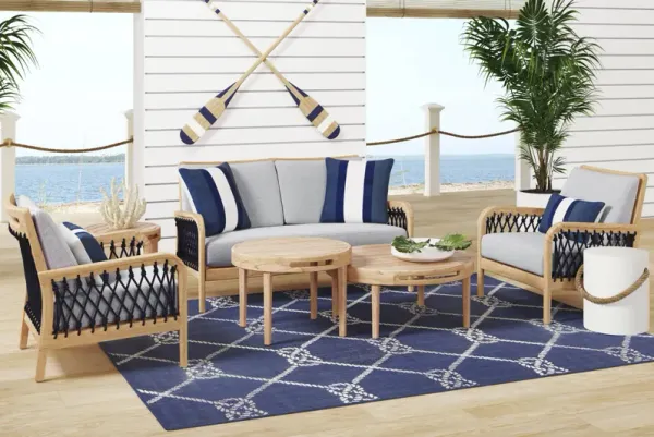 Riva Blonde 6 Pc Outdoor Loveseat Seating Set with Slate Cushions