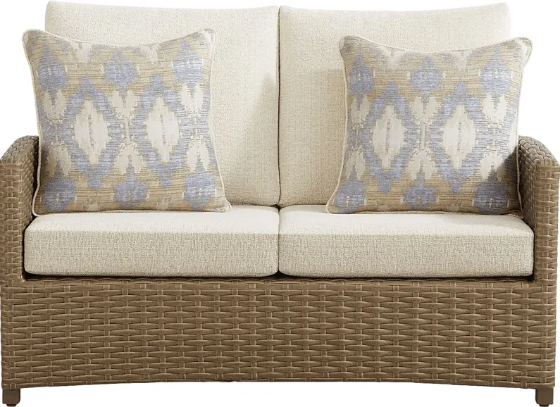 Paloma Brown Outdoor Loveseat with Beige Cushions