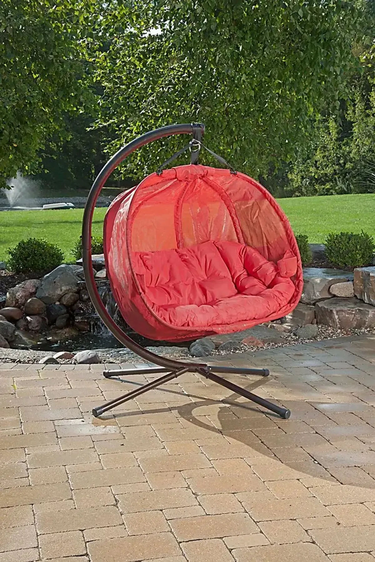 Outdoor Cityfront Red Hanging Loveseat