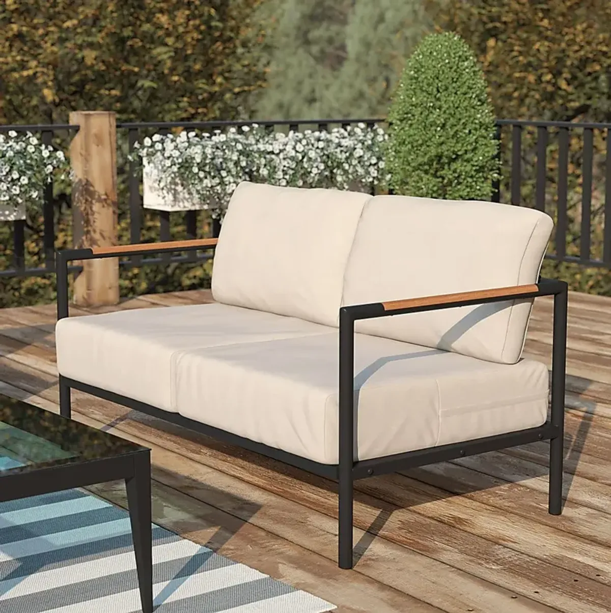 Outdoor Annelan Beige Loveseat