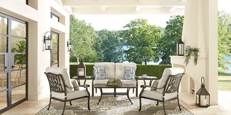 Lake Como Antique Bronze Outdoor Loveseat with Silk-Colored Cushions