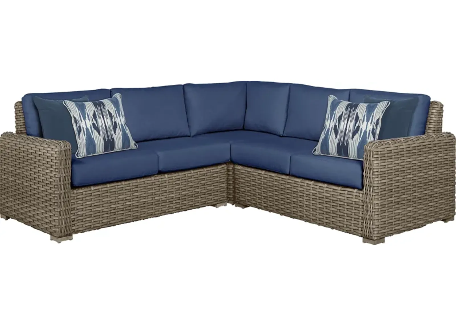 Siesta Key Driftwood 3 Pc Outdoor Sectional with Indigo Cushions