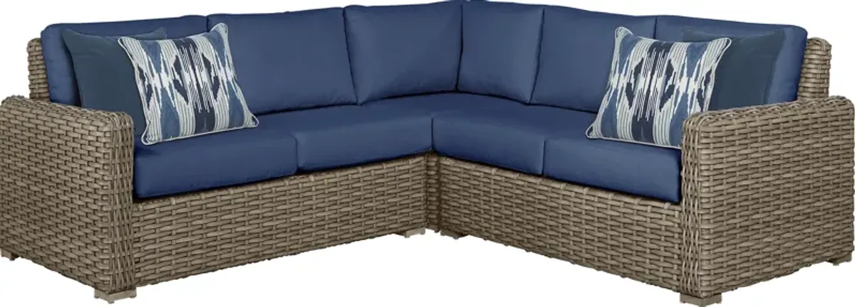 Siesta Key Driftwood 3 Pc Outdoor Sectional with Indigo Cushions