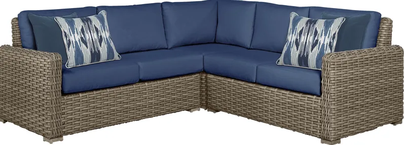 Siesta Key Driftwood 3 Pc Outdoor Sectional with Indigo Cushions